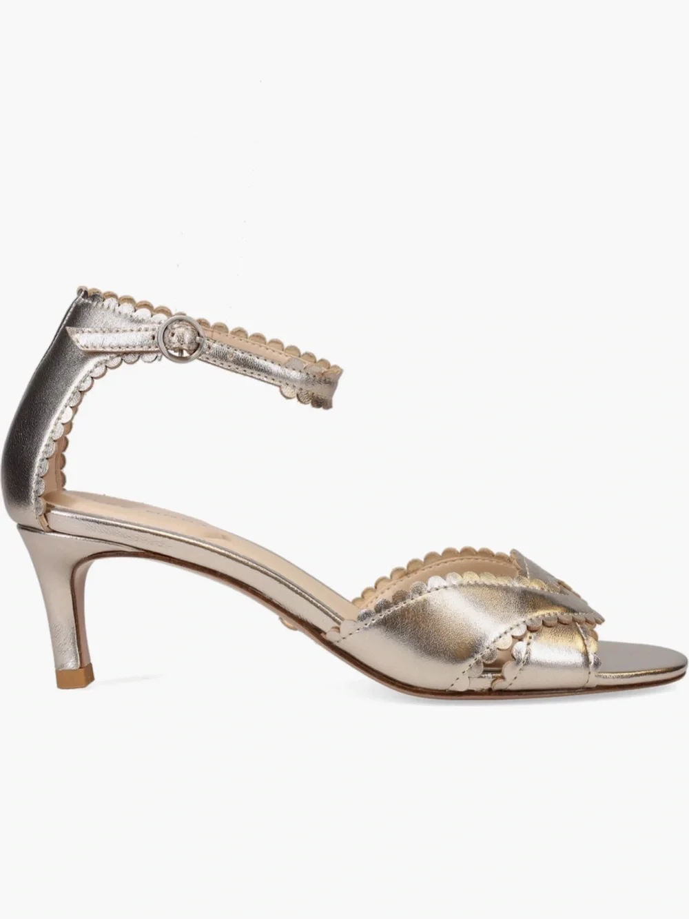 Pelle Moda Umelo Kitten HeelsMetallic Scalloped Ankle-Strap Heeled Sandal - Gold